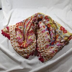 Colorful Paisley Scarf with Red Accents
